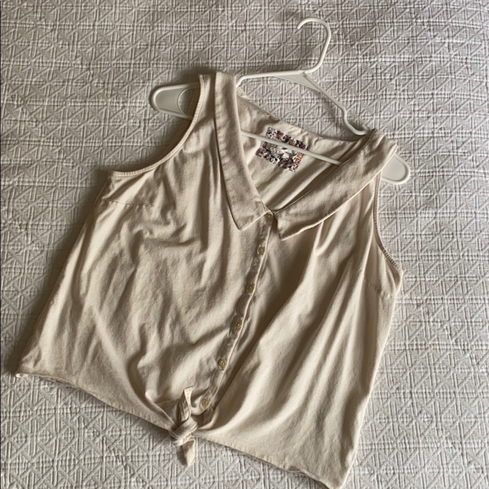 Anthropologie button down tank with tie front